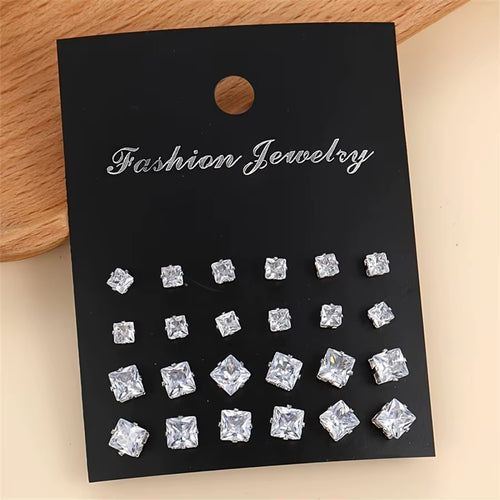 12 Pairs/Pack White Shiny Wedding Stud Earrings Set for Women Men Crystal Jewelry Accessories Minimalist Earrings Jewelry Gifts