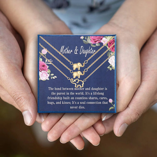 18K Gold Plated Elephant Mother Daughter Necklace Matching Jewelry Set for Women Mom Mommy Grandma Granddaughter Pendant Chain Accessories Stuff Age Birthday Valentines Day Jewelry Gifts