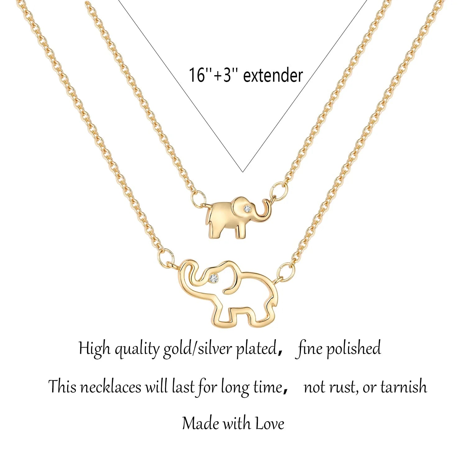 18K Gold Plated Elephant Mother Daughter Necklace Matching Jewelry Set for Women Mom Mommy Grandma Granddaughter Pendant Chain Accessories Stuff Age Birthday Valentines Day Jewelry Gifts