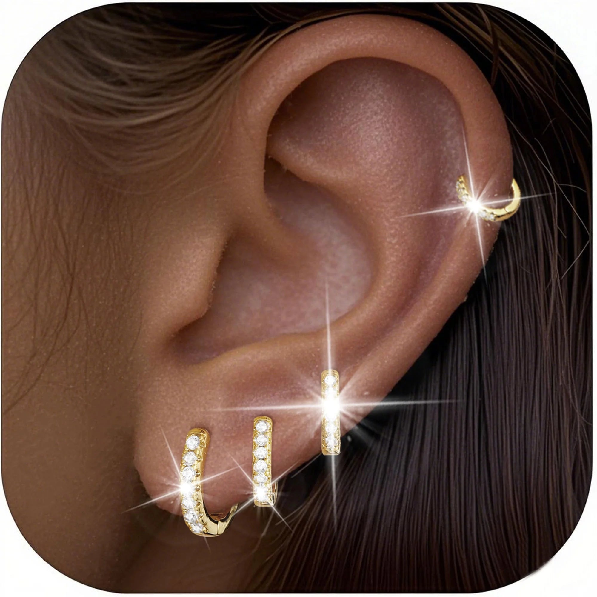 4 Pairs 18K Gold Plated Hoop Earrings for Women CZ Small Huggie Cartilage Post Hypoallergenic Earrings Set for Multiple Piercing Birthday Valentines Day Jewelry Gifts Her Teen Mom Adults Ideas